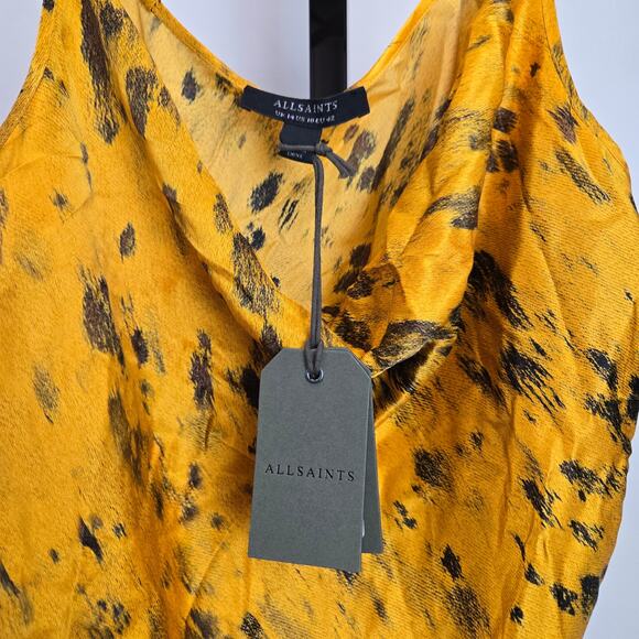 NWT All Saints Marta Tank Top Silk Blend Ronnie Draped Cami Ochre Yellow US10 - Picture 4 of 9